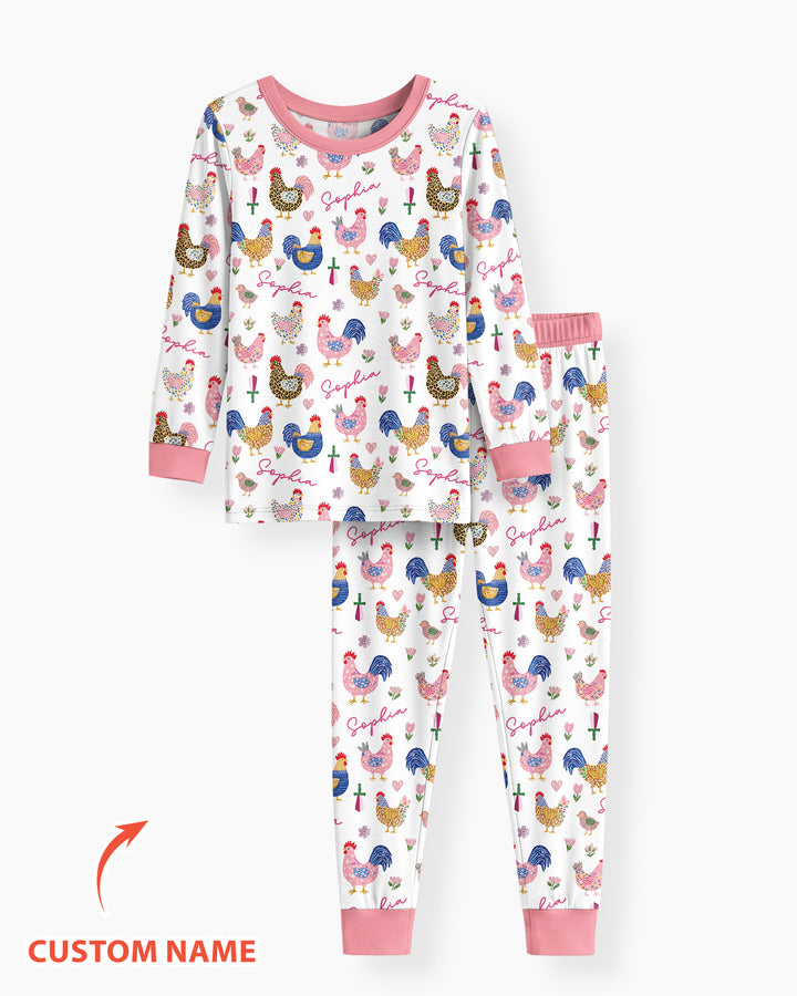Cluck And Cozy Bamboo Two Piece Long Sleeve Pajama Set