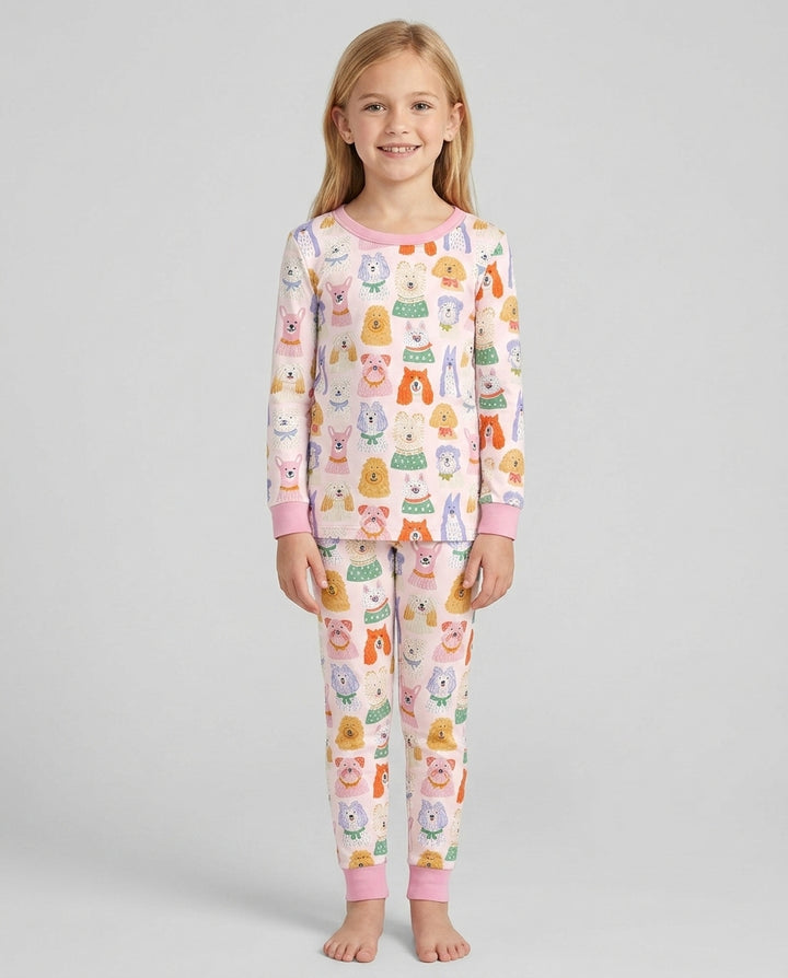 Whimsical Puppy Parade Family Matching Bamboo Two Piece Long Sleeve Pajama Set