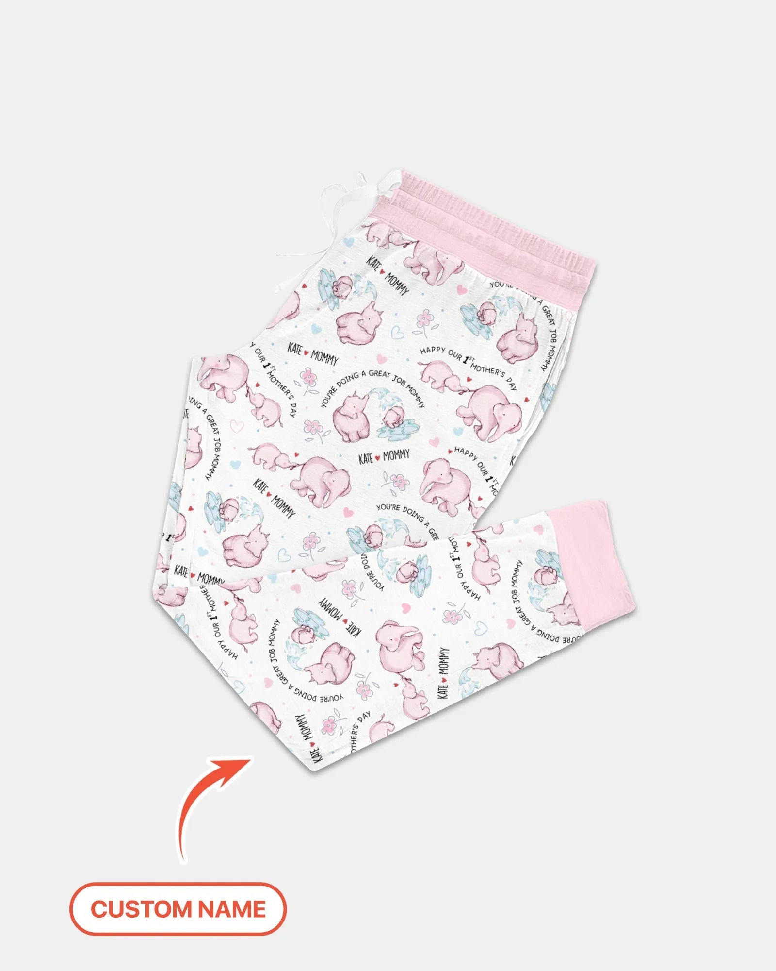 Custom Name Mother & Baby Elephant Women Pajama Set