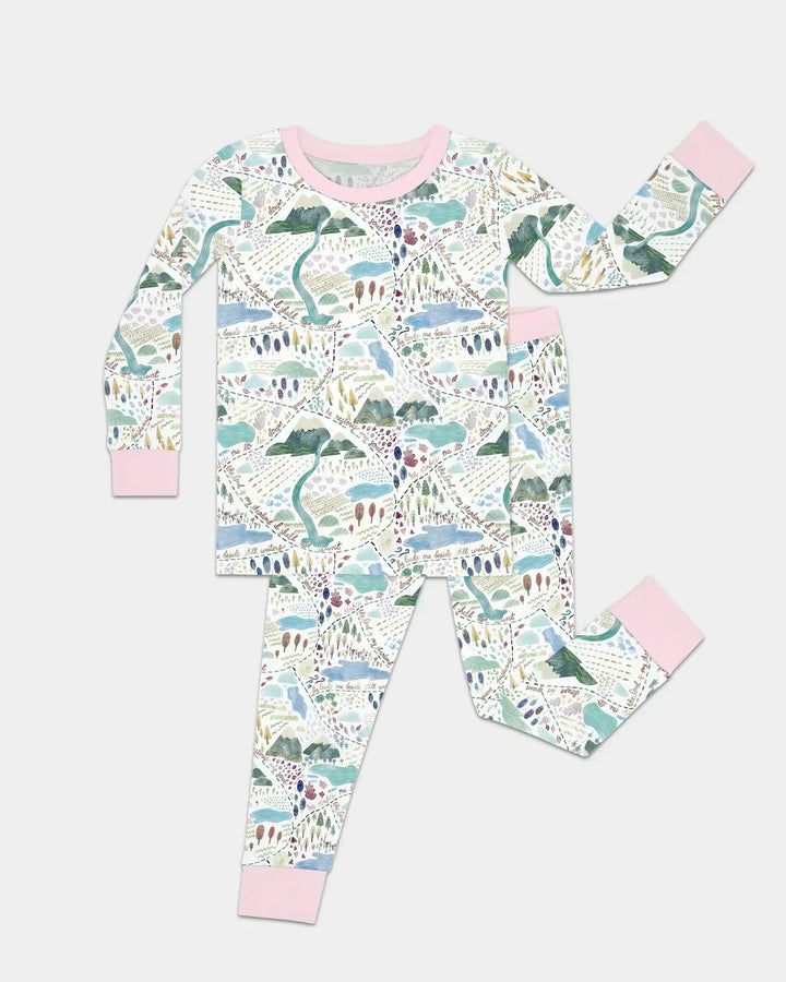 Whimsical Psalms 23 Map Two Piece Long Sleeve Pajama Set