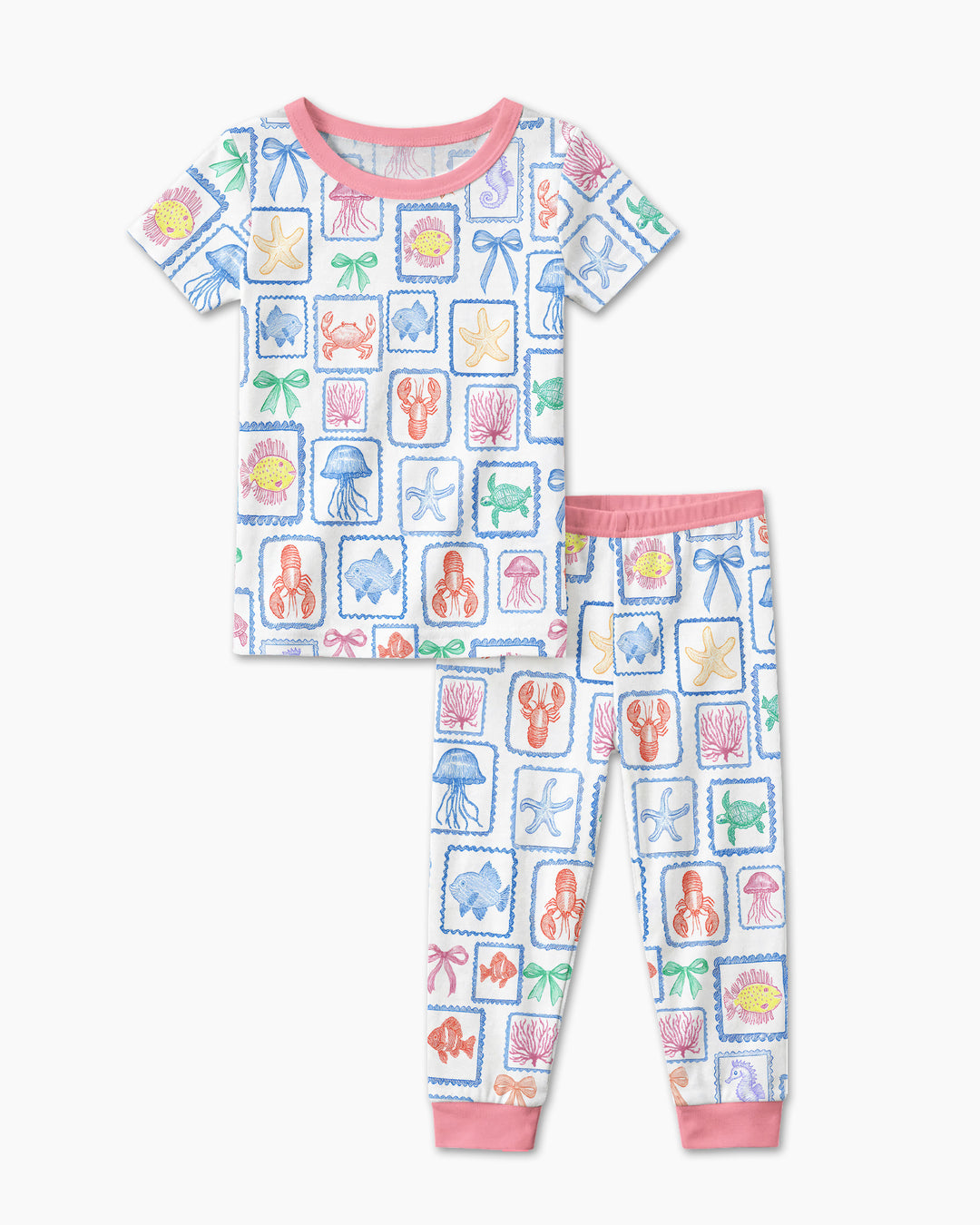 Coastal Treasures Family Matching Bamboo Two Piece Short Sleeve Pajama Set