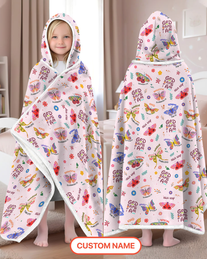 Custom Name God says I am Butterfly Wearable Hooded Blanket