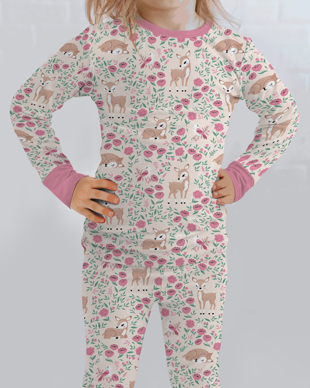 Little Deer Meadow Bamboo Two Piece Long Sleeve Pajama Set