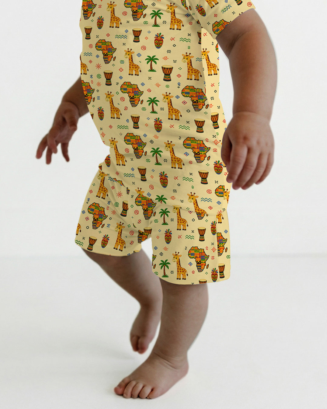 African Culture Bamboo Two Piece Short Sleeve Shorts Pajama Set