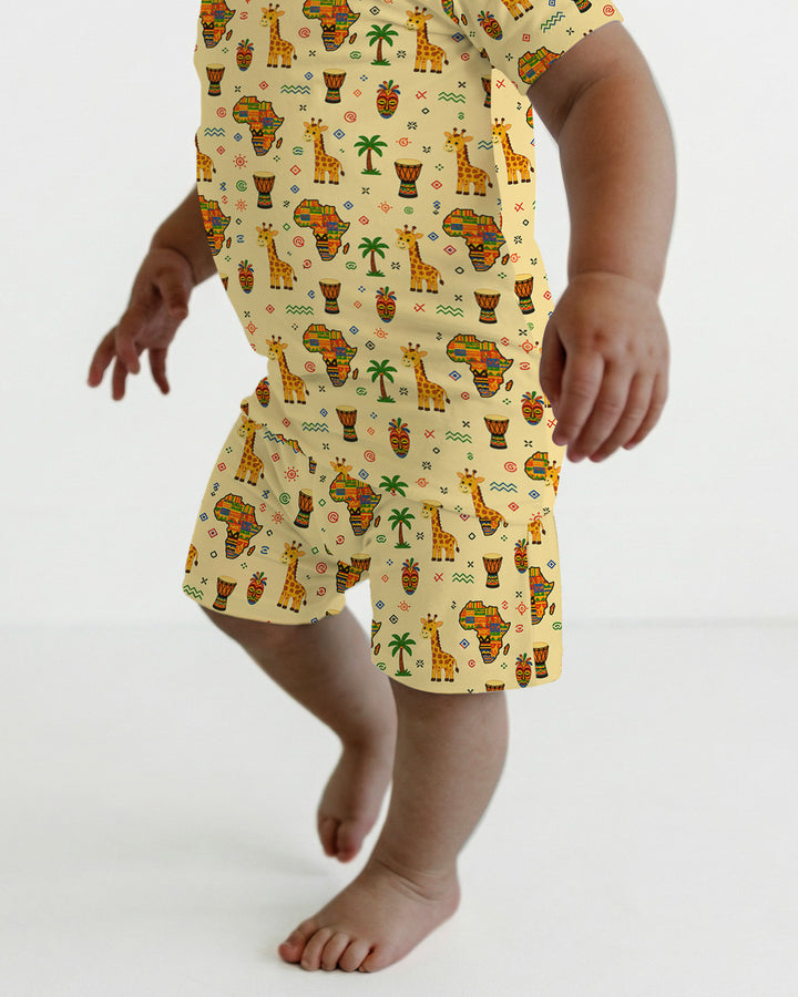 African Culture Bamboo Two Piece Short Sleeve Shorts Pajama Set