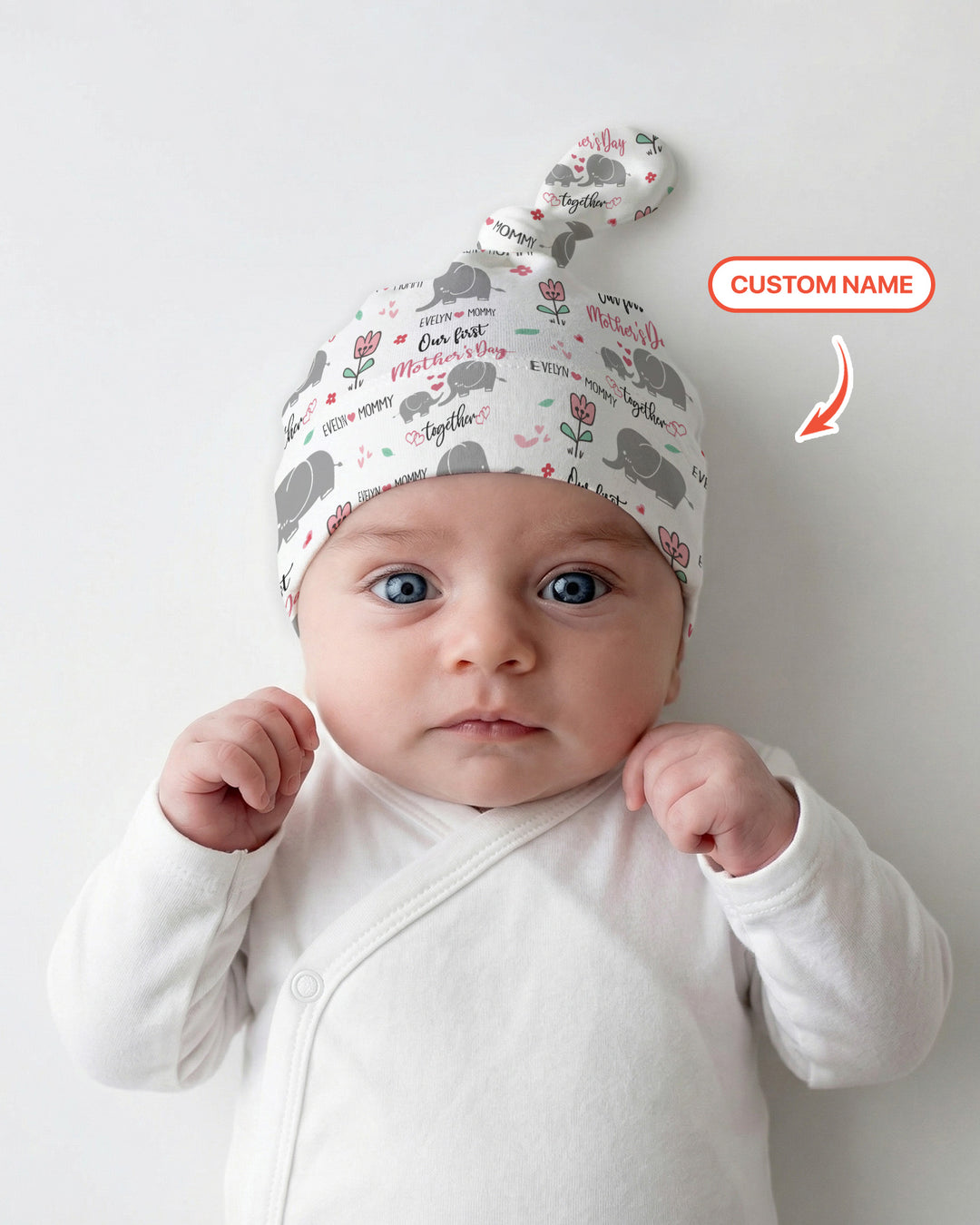 Custom Name Elephant Our First Mother's Day Knotted Hat