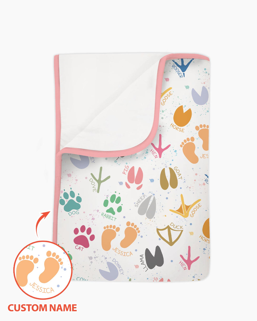 Cute Farm Animal Tracks Custom Name Bamboo Blanket