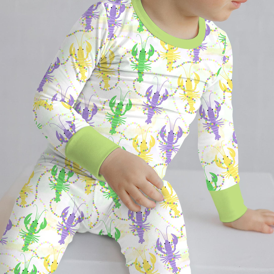Mardi Gras Crawfish Family Matching Two Piece Long Sleeve Pajama Set