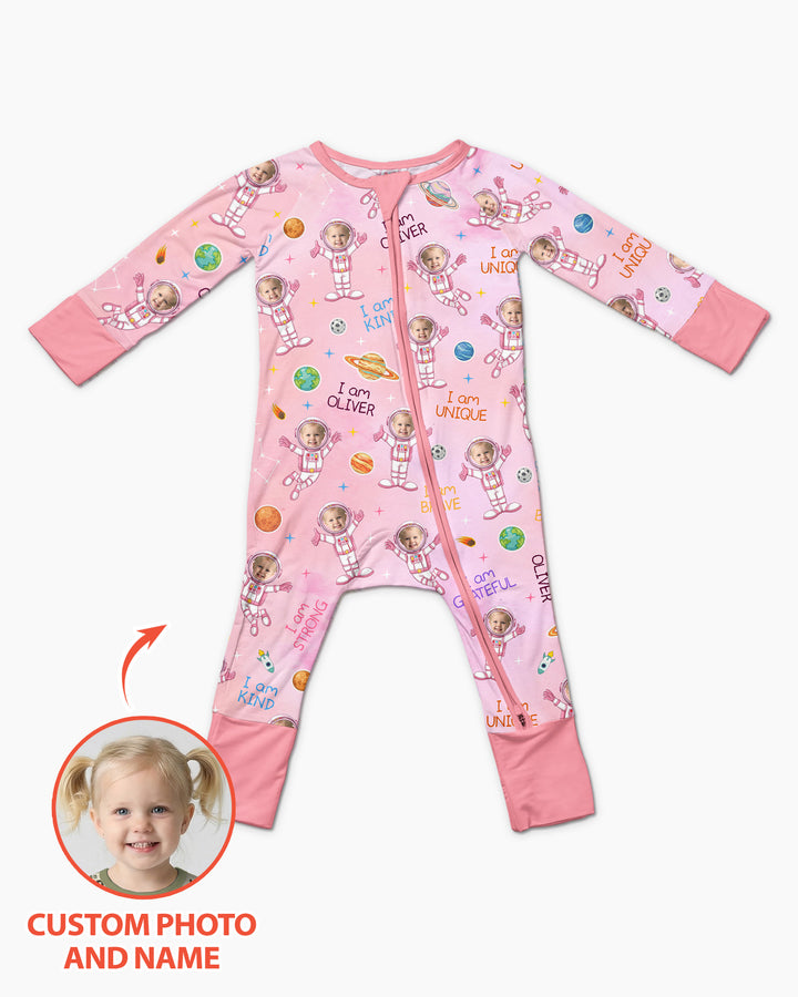 Custom Photo Kid Affirmations I Am Kind Astronaut Bamboo Convertible Zippy