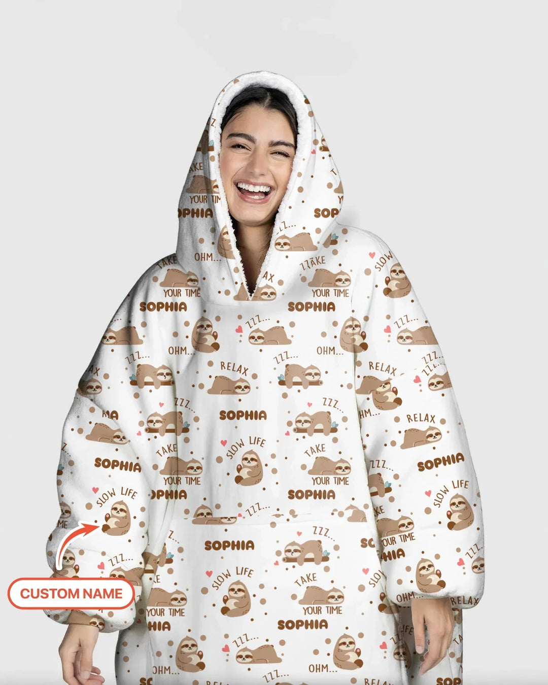 Custom Name Cute Sloth Blanket Hoodie