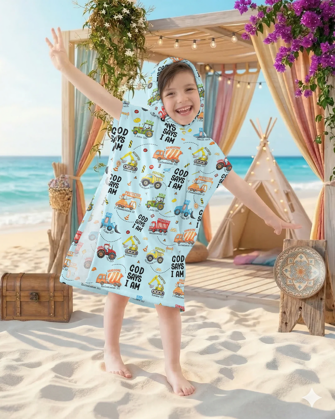 God Says I Am Boy Bamboo Swim Poncho