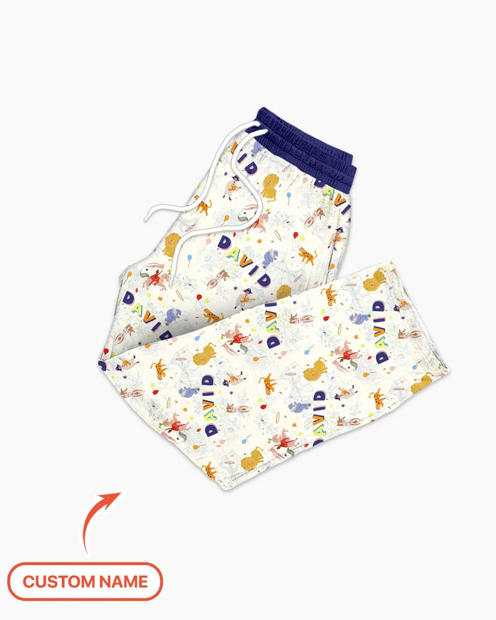 Custom Name Circus Toile Bamboo Men's Pajama Set