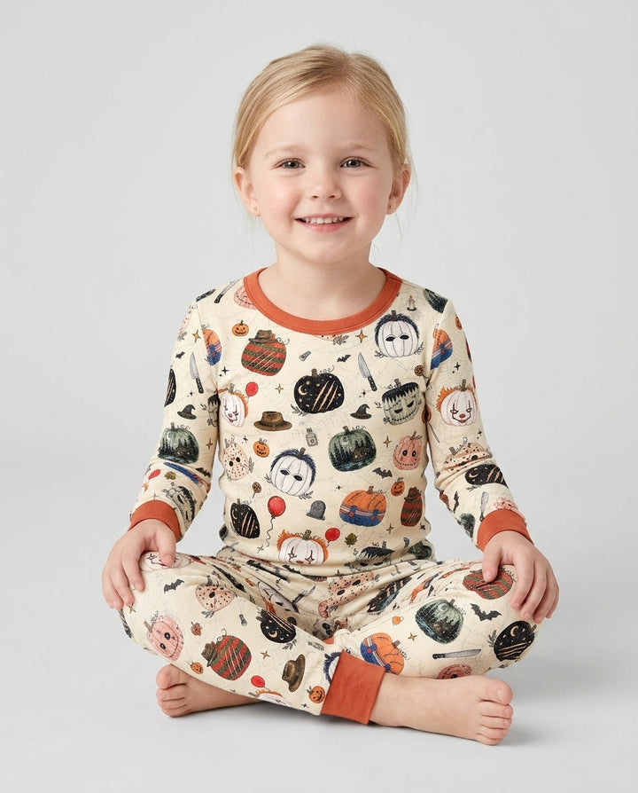 Horror Movie Pumpkins Bamboo Two Piece Long Sleeve Pajama Set