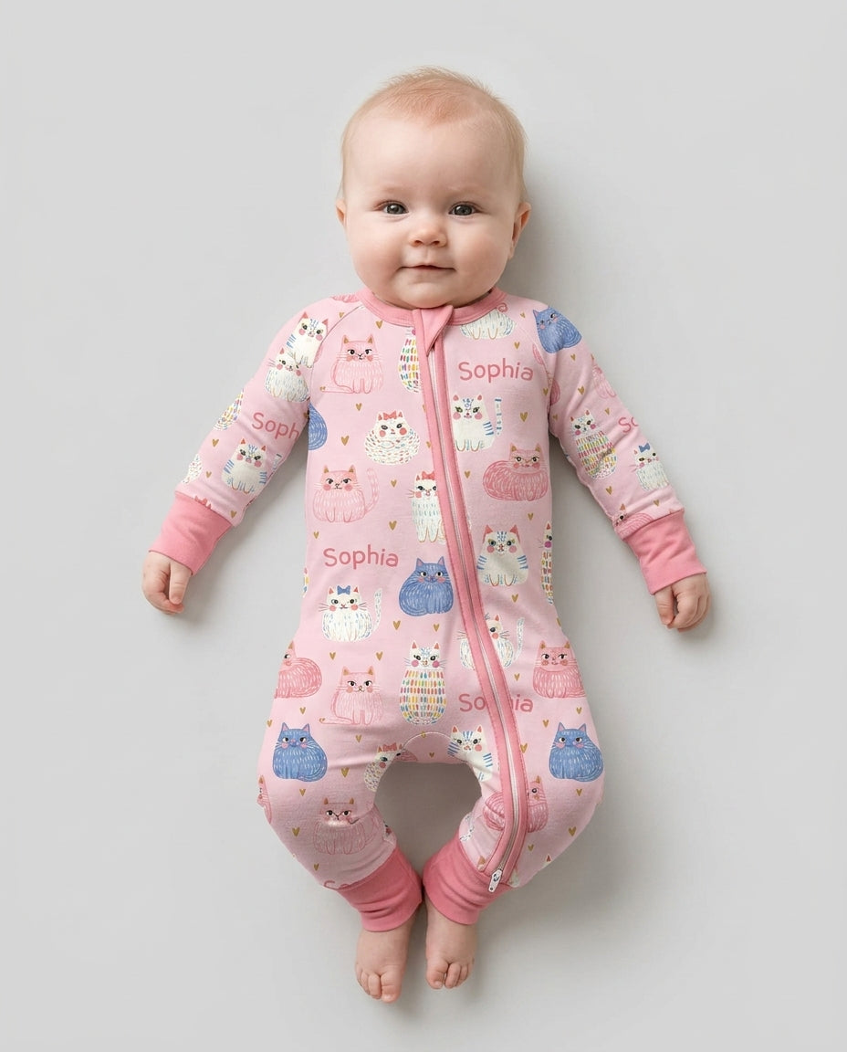 Custom Name Cute Pastel Cat Bamboo Convertible Zippy