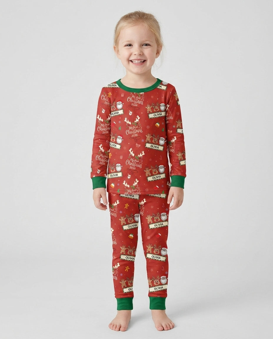 Custom Name Merry Christmas My Deer 2026 Bamboo Two Piece Long Sleeve Pajama Set