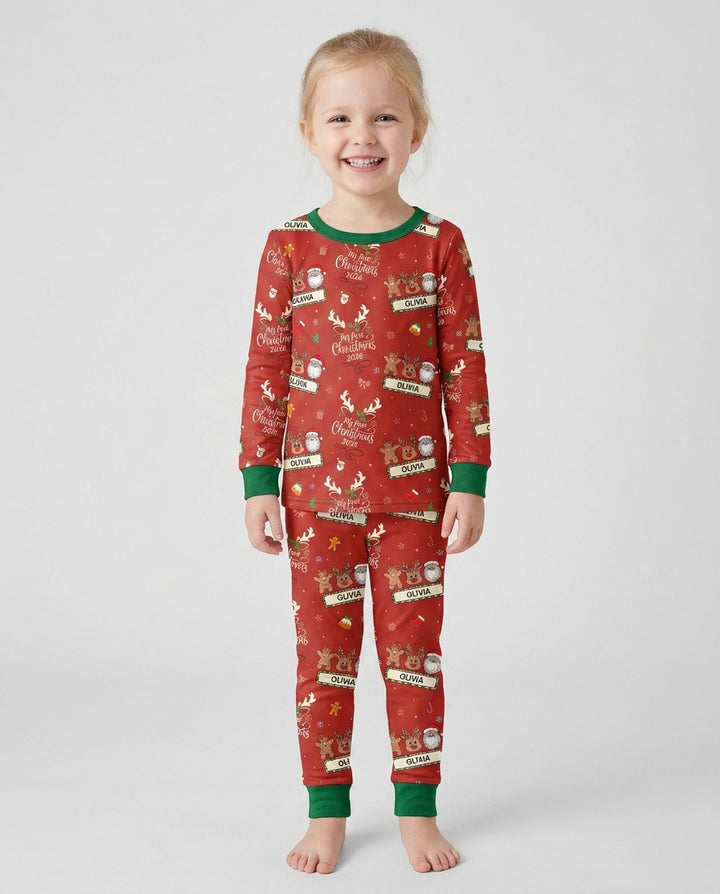Custom Name Merry Christmas My Deer 2026 Bamboo Two Piece Long Sleeve Pajama Set