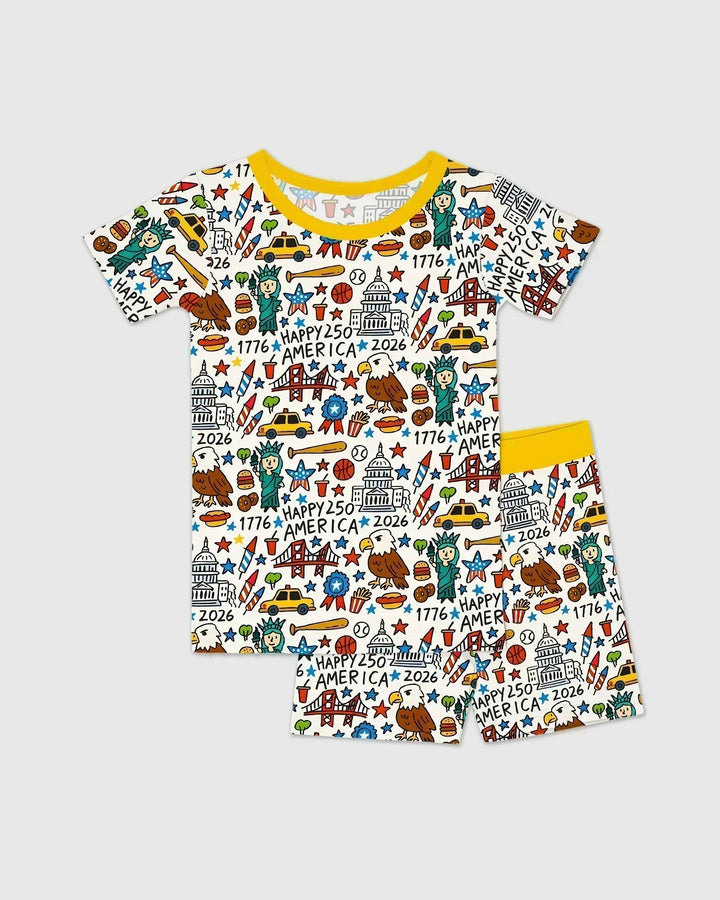 Doodle America 250th Anniversary Family Two Piece Short Sleeve Shorts Pajama Set