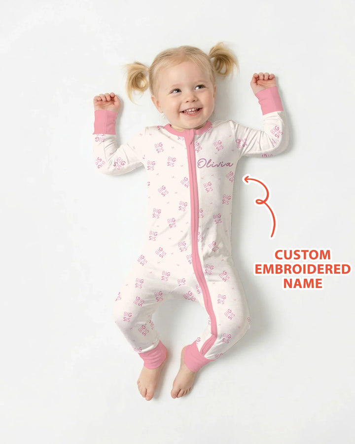Zippy convertible de bambú para bebé, con nombre bordado personalizado para hermana mayor