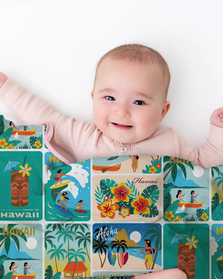 Aloha Postcard Paradise Bamboo Blanket