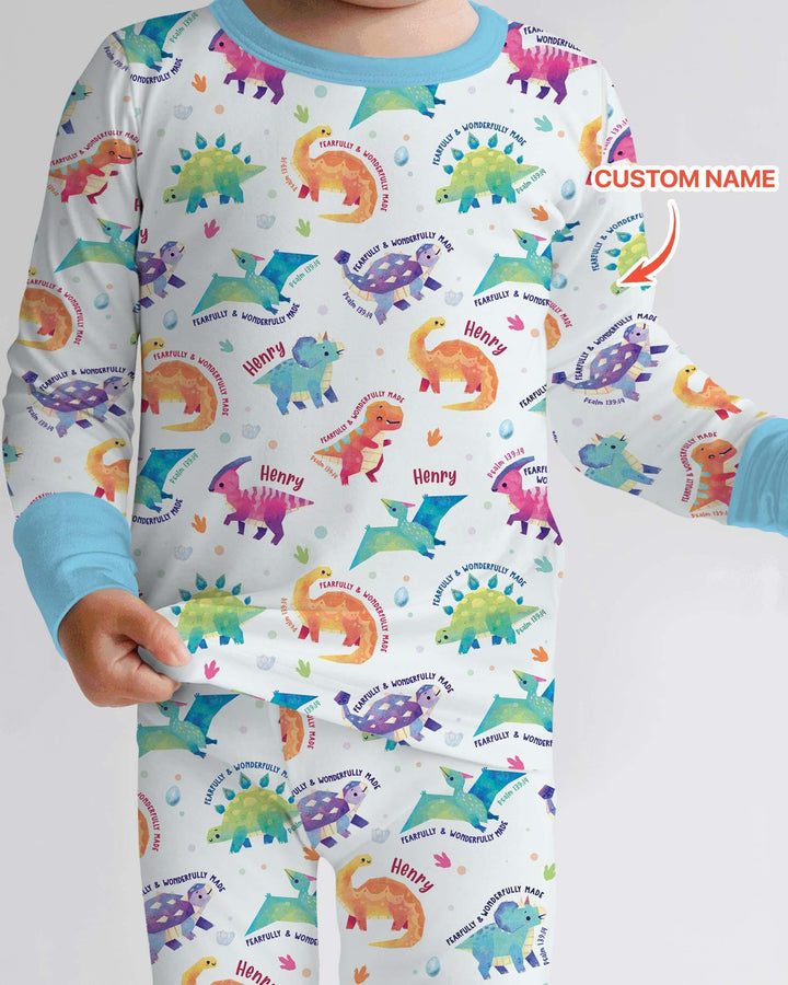 Fearfully & Wonderfully Made Custom Name Boy Bamboo Two Piece Long Sleeve Pajama Set