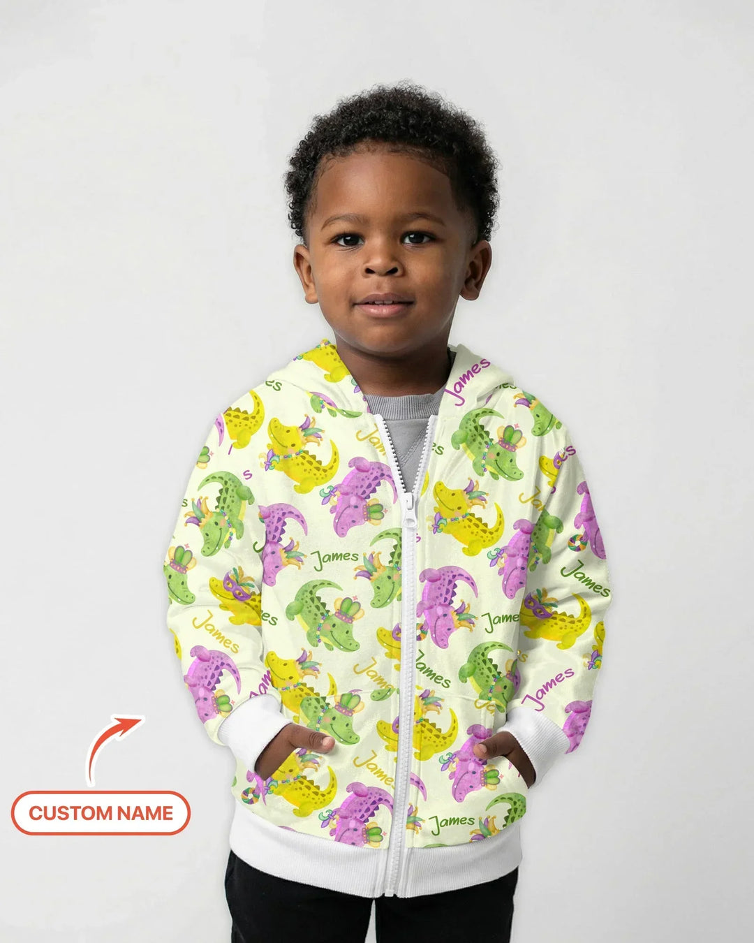 Custom Name Mardi Gras Alligator Bamboo Zip Hoodie