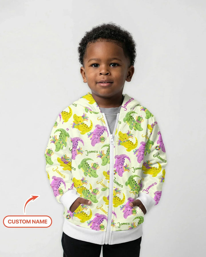 Custom Name Mardi Gras Alligator Bamboo Zip Hoodie