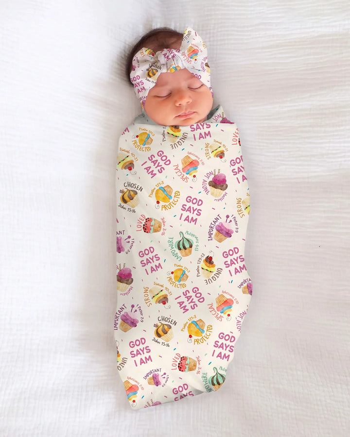Cute Cupcake God Says I Am swaddle blanket