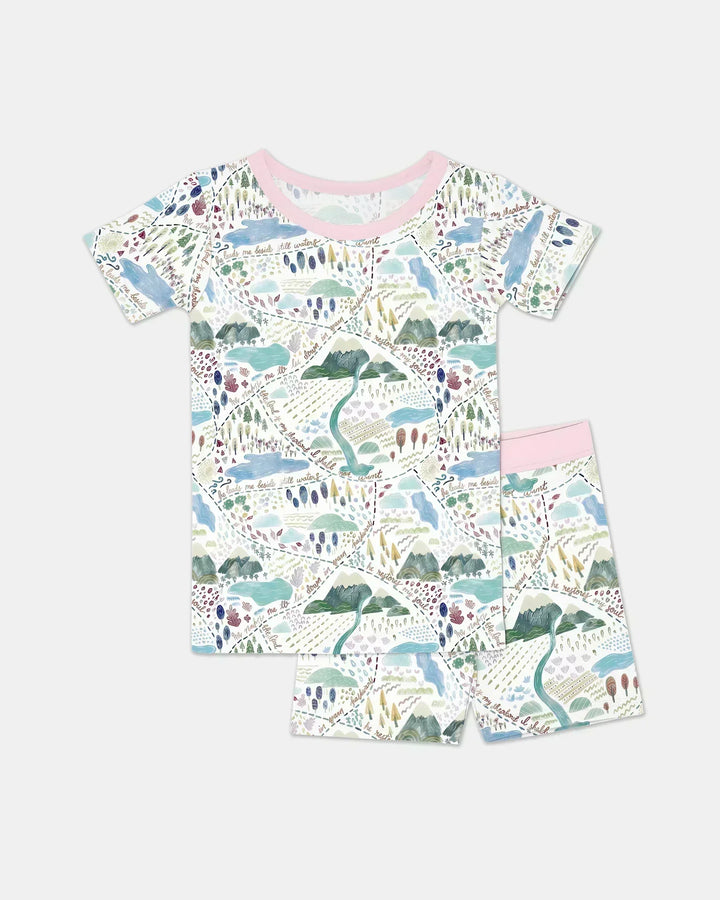 Whimsical Psalms 23 Map Two Piece Short Sleeve Shorts Pajama Set
