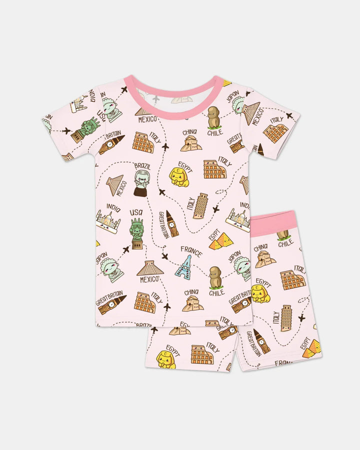 Kawaii World Tour Two Piece Short Sleeve Shorts Pajama Set