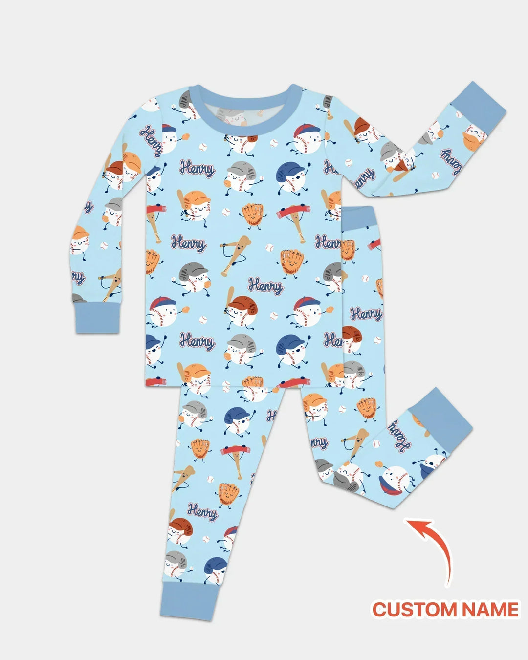 Custom Name Ballparl Family Matching Bamboo Two Piece Long Sleeve Pajama Set