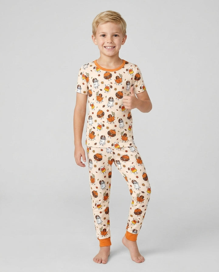 Fall Day Football Bamboo Two Piece Short Sleeve Pajama Set