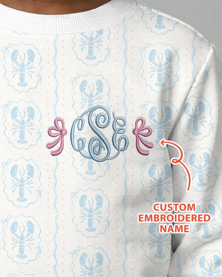 Custom Monogram Letter Embroidered Baby Bamboo Crewneck Sweatshirt
