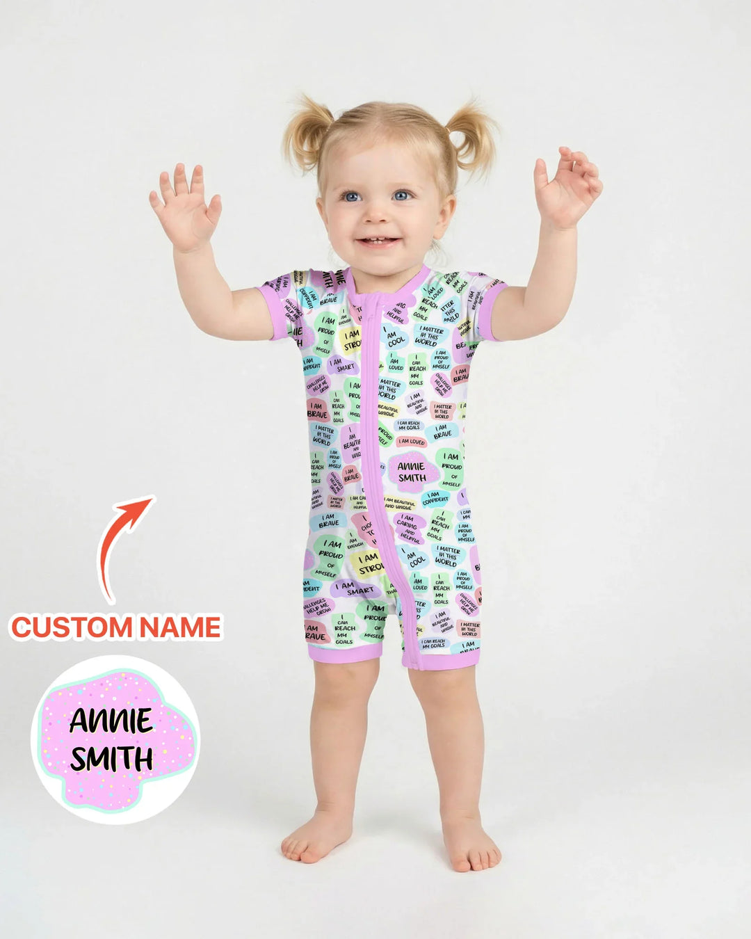 Afirmación diaria mamá y bebé - Pijama corto de bambú con cremallera