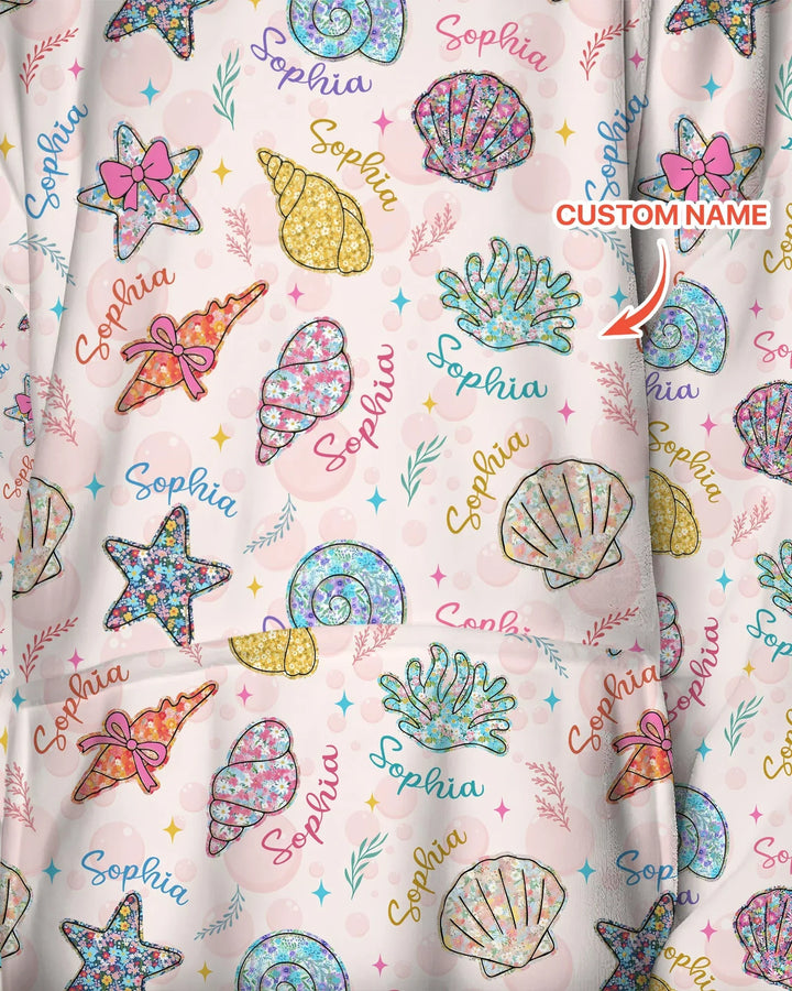 Custom Name Seaside Wildflower Summer Bamboo Blanket Hoodie