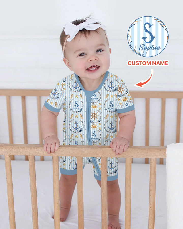 Bon Voyage - Pijama corto de bambú con cremallera y nombre personalizado
