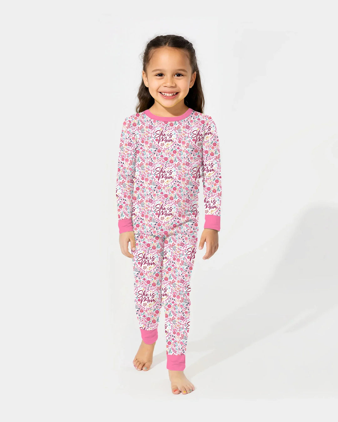 Pijama de dos piezas de manga larga de bambú floral She Is Mom