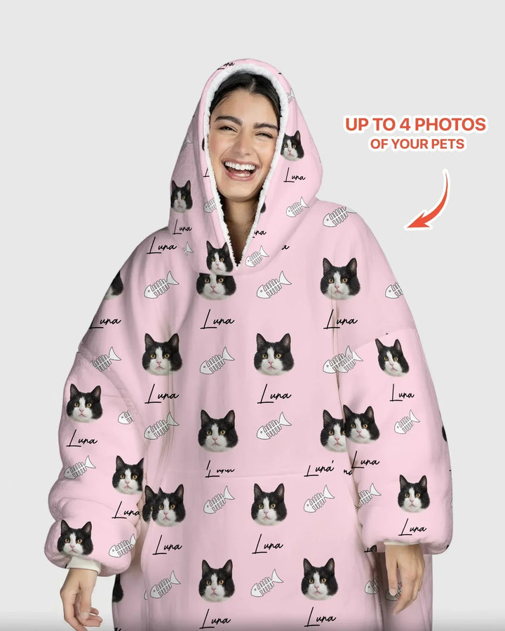 Custom Name and Pet Photos Blanket Hoodie