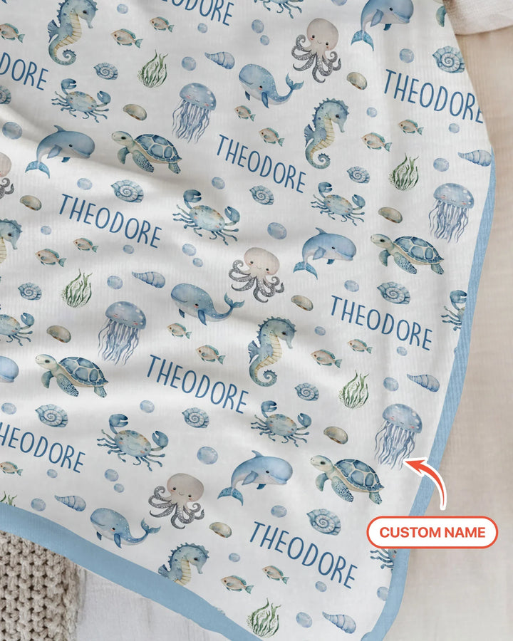 Custom Name Ocean Friends  Bamboo Blanket