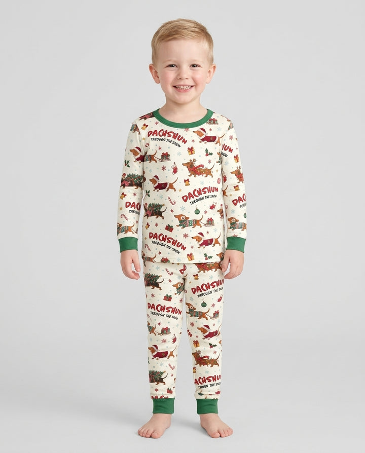 Dachshund Through The Snow Bamboo Two Piece Long Sleeve Pajama Set
