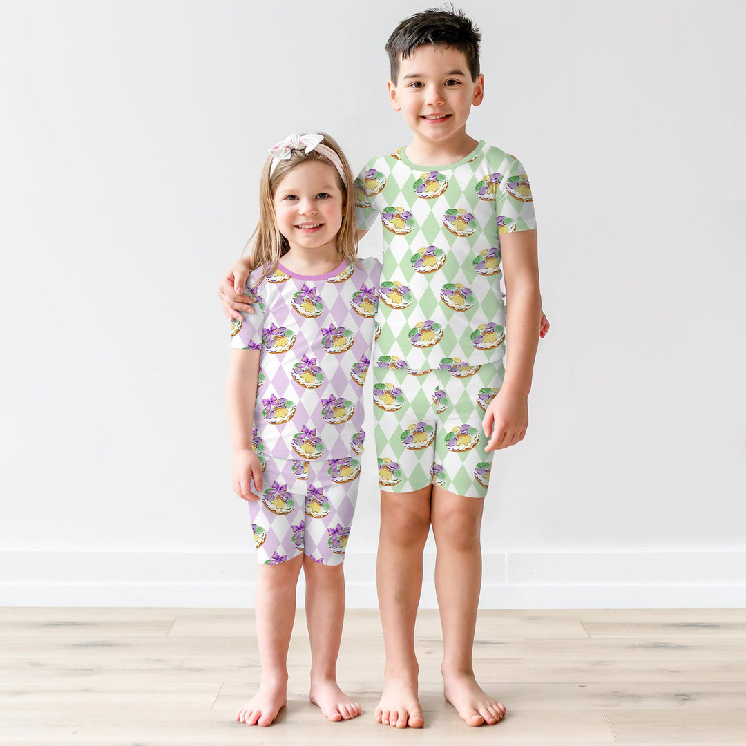 Mardi Gras Donut Two Piece Short Sleeve Shorts Pajama Set