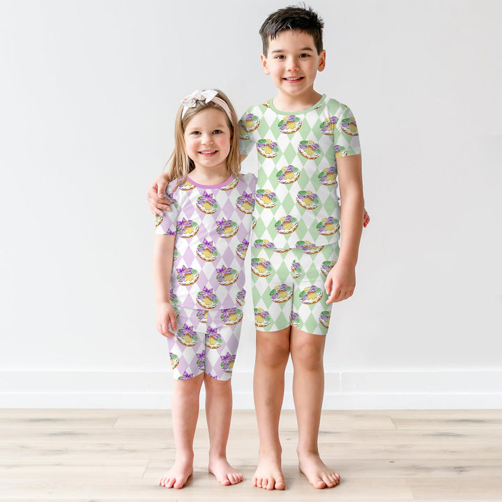 Mardi Gras Donut Two Piece Short Sleeve Shorts Pajama Set