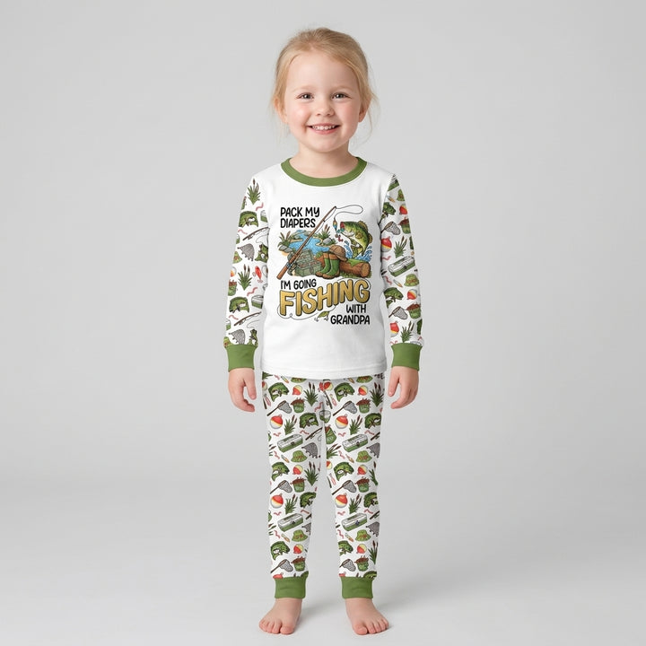 I'm Going Fishing With Grandpa Bamboo Two Piece Long Sleeve Pajama Set