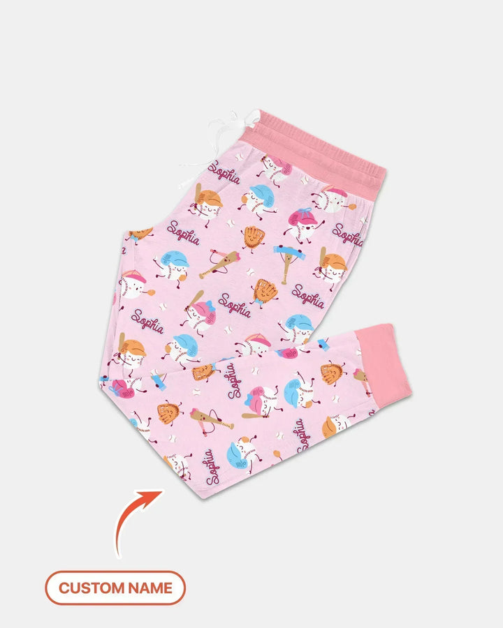 Custom Name Ballparl Family Matching Bamboo Women Pajama Set