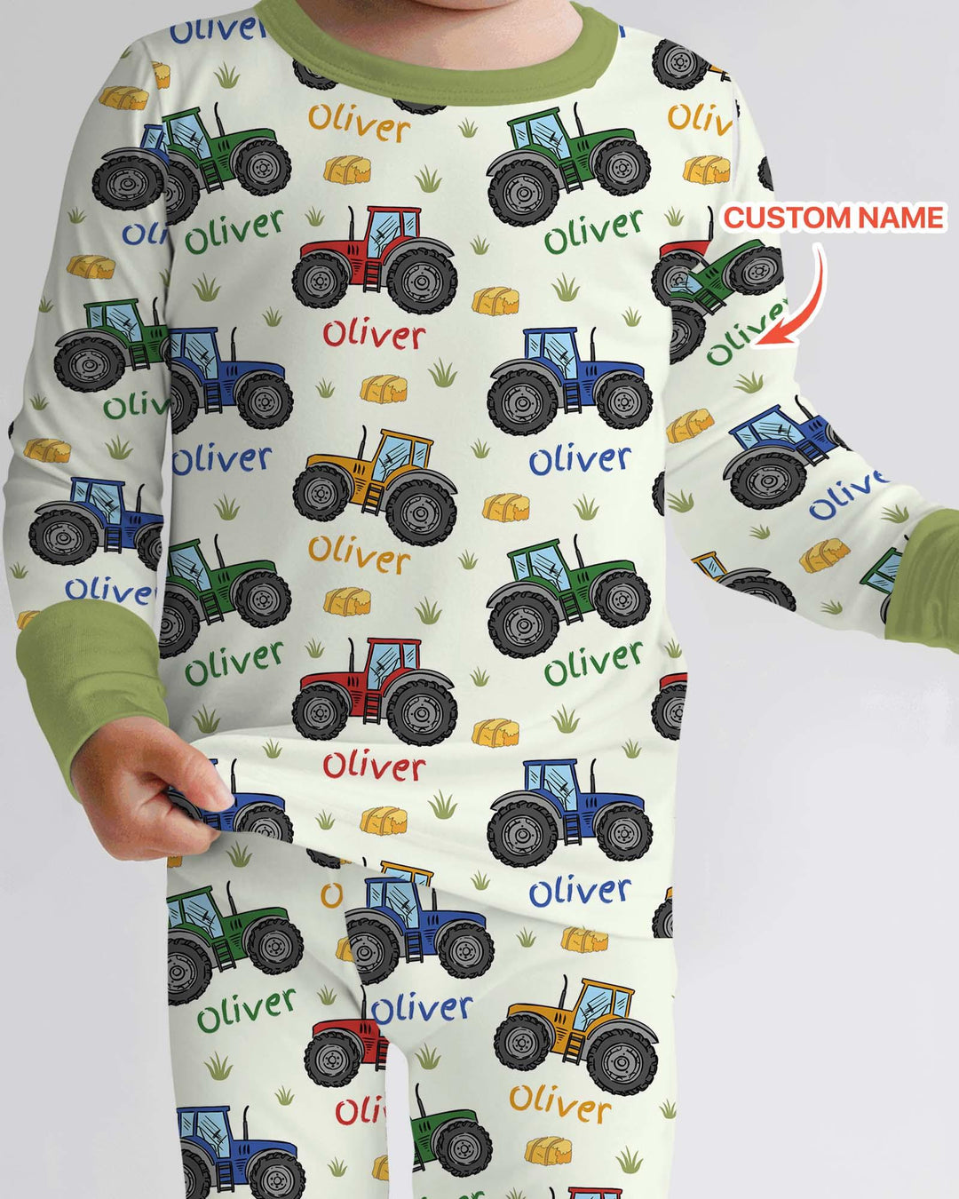 Conjunto de pijama de manga larga de dos piezas de bambú personalizado con el nombre "Un poco de tierra nunca hizo daño"