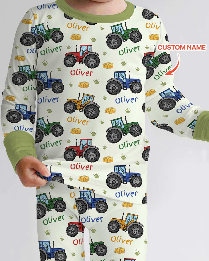 Conjunto de pijama de manga larga de dos piezas de bambú personalizado con el nombre "Un poco de tierra nunca hizo daño"
