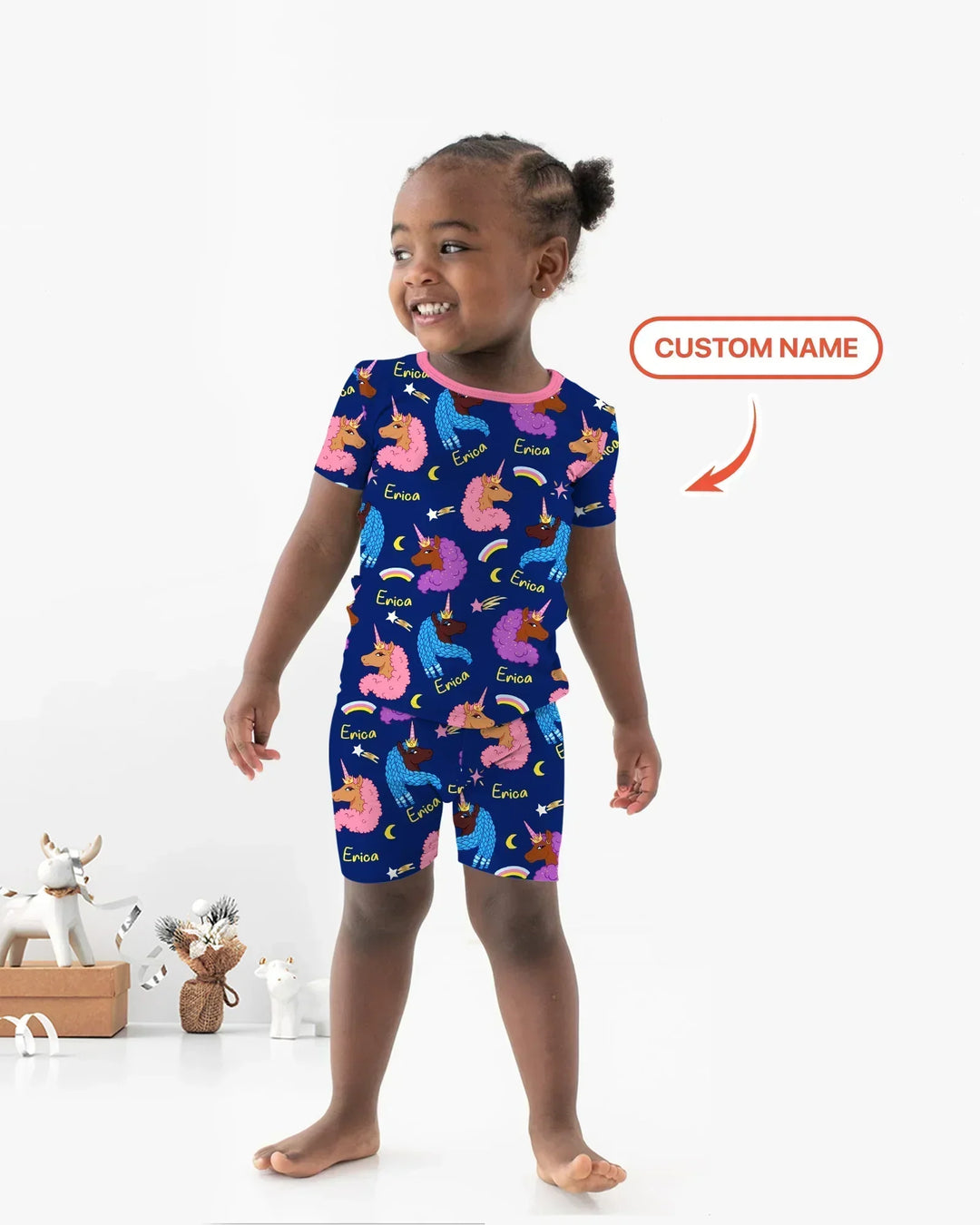 African Astro Unicorn Two Piece Short Sleeve Shorts Pajama Set