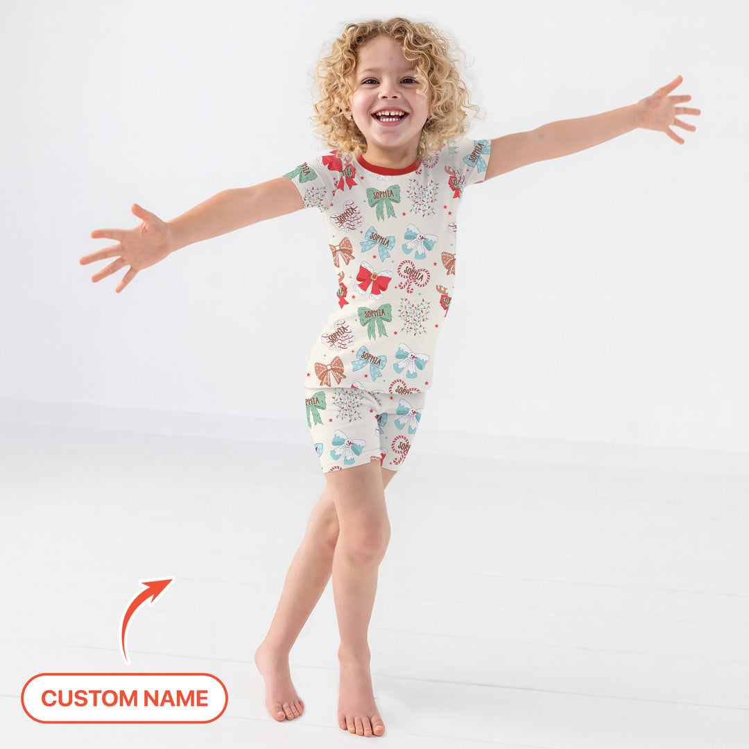Custom Retro Bowl Christmas Two Piece Short Sleeve Shorts Pajama Set