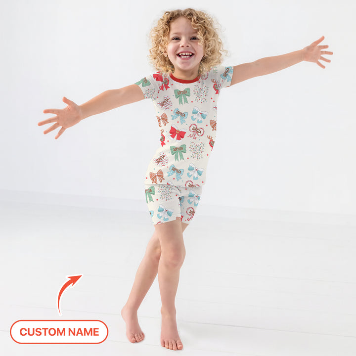 Custom Retro Bowl Christmas Two Piece Short Sleeve Shorts Pajama Set