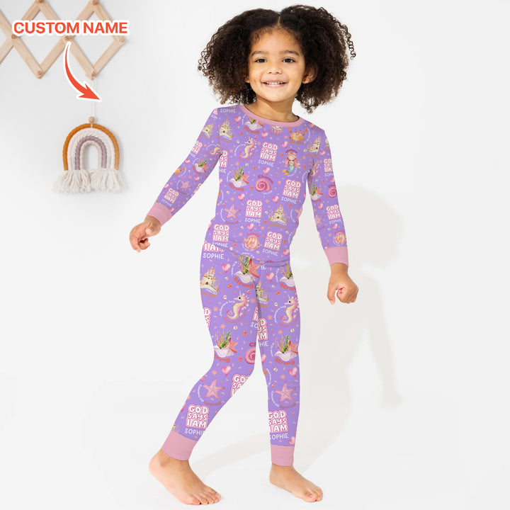 Mermaid God Says I Am Custom Name Two Piece Long Sleeve Pajama Set
