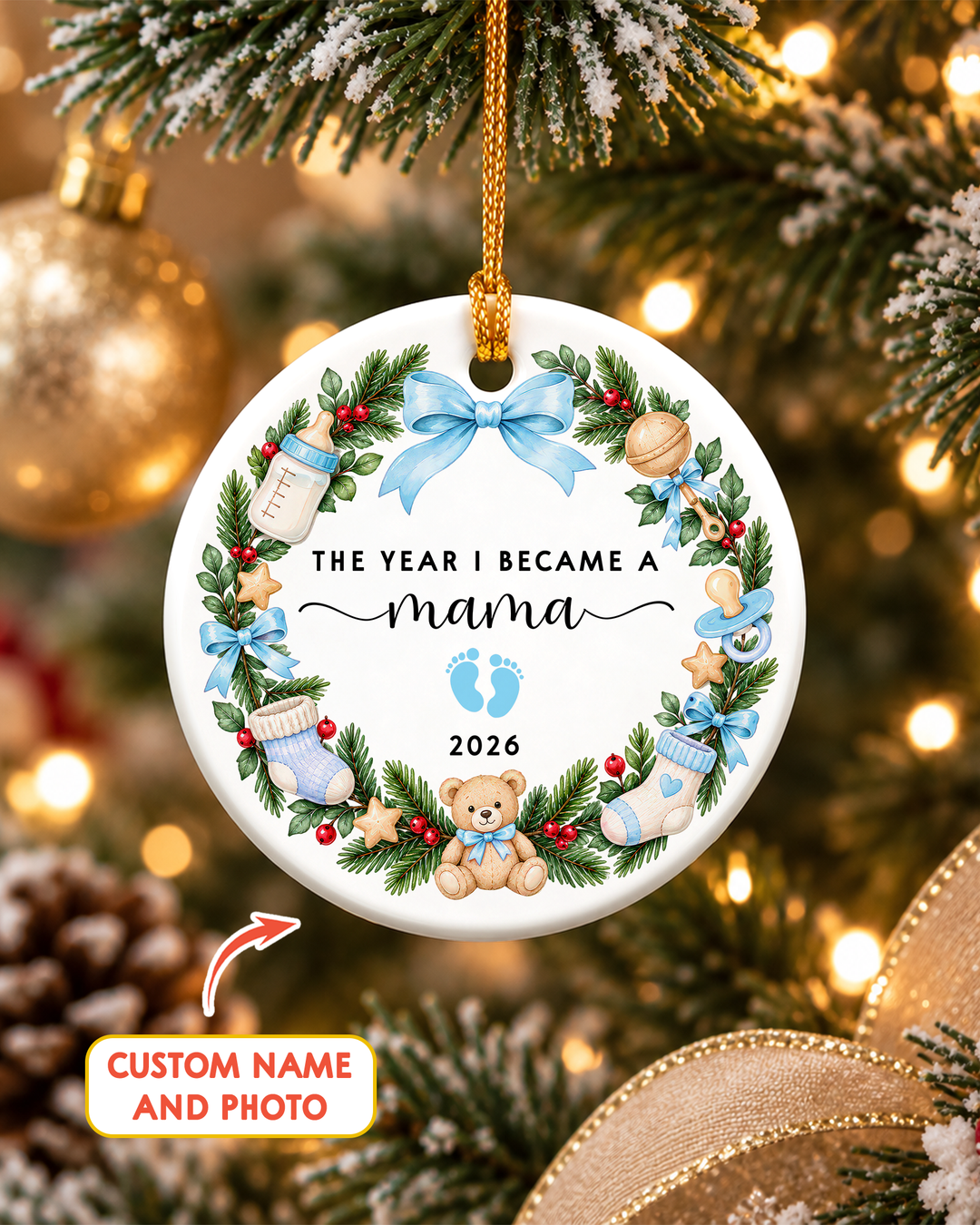 The Year I Became Mama Ceramic Ornament